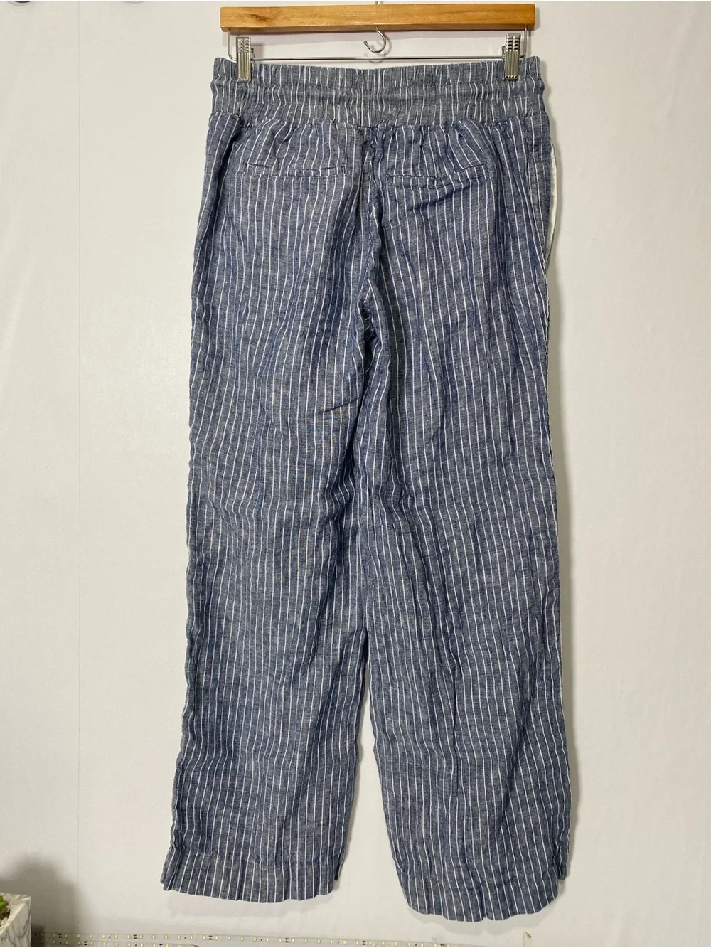 Quince 100% European Linen Wide Leg Pants Medium Chambray Stripe Blue